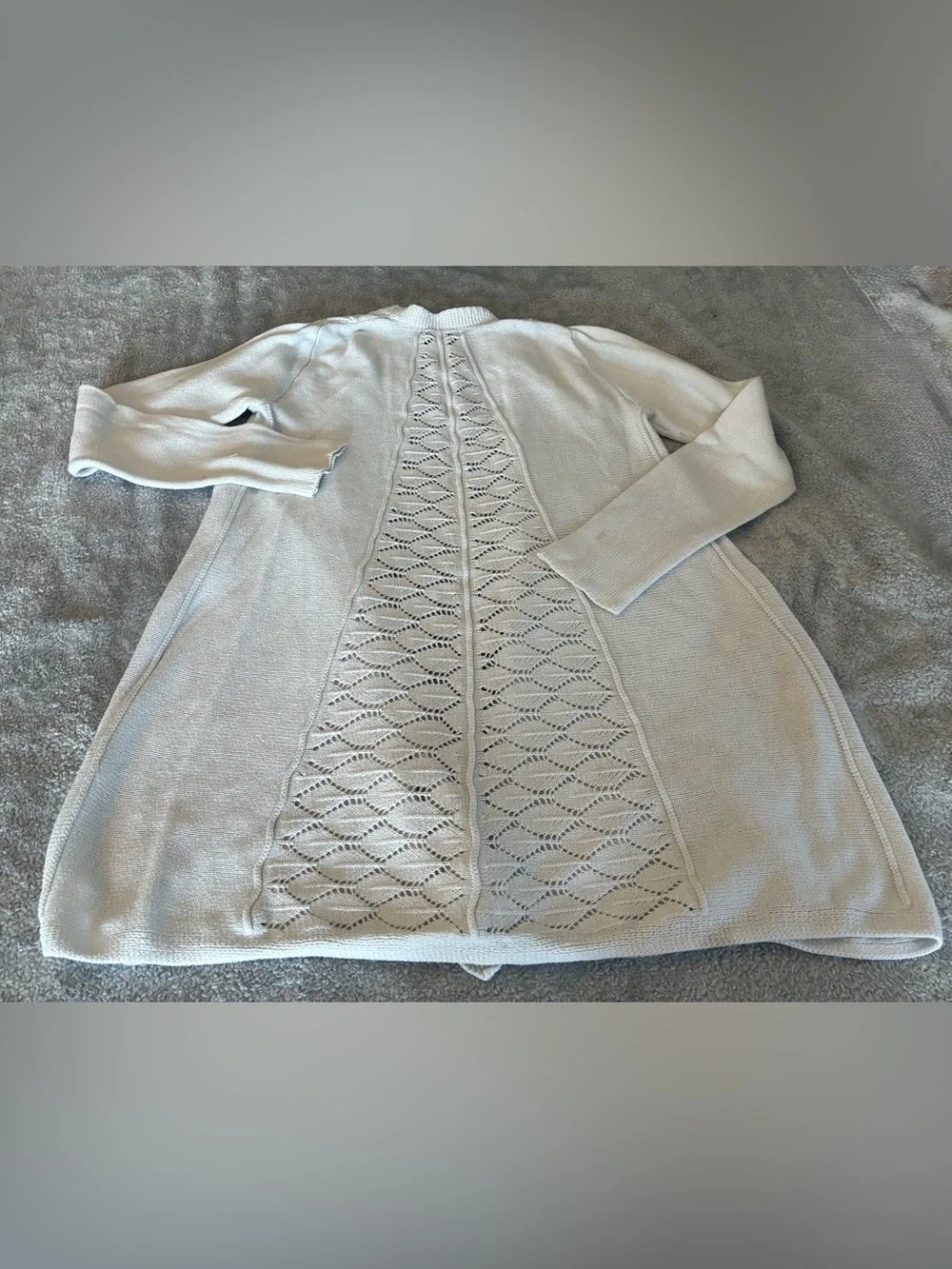 Women’s Belldini Brand White Long Length Open-Front Knit Cardigan Sweater